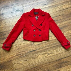 Small Red Forever21 Crop Pea Coat